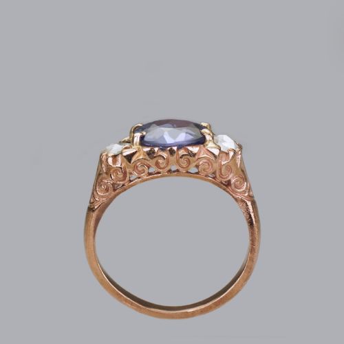 VICTORIAN 2CT SAPPHIRE ROSE CUT DIAMOND 15CT GOLD ANTIQUE TRILOGY RING CIRCA 1890 - ADDITIONAL PHOTO 7
