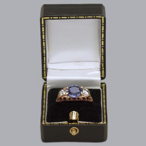 VICTORIAN 2CT SAPPHIRE ROSE CUT DIAMOND 15CT GOLD ANTIQUE TRILOGY RING CIRCA 1890 - ADDITIONAL PHOTO 9