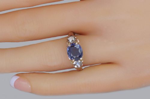 VICTORIAN 2CT SAPPHIRE ROSE CUT DIAMOND 15CT GOLD ANTIQUE TRILOGY RING CIRCA 1890 - ADDITIONAL PHOTO 10