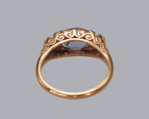 VICTORIAN 2CT SAPPHIRE ROSE CUT DIAMOND 15CT GOLD ANTIQUE TRILOGY RING CIRCA 1890 - ADDITIONAL PHOTO 11