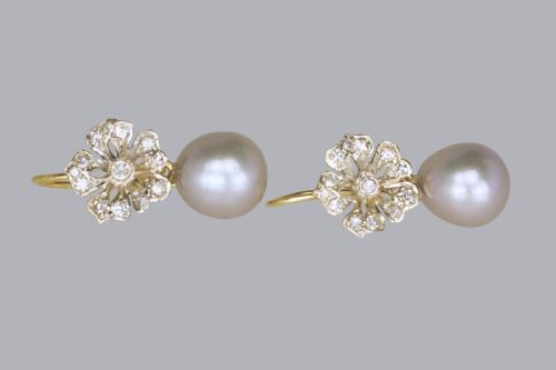 EDWARDIAN PEARL SWISS CUT DIAMOND DROP 18CT GOLD ANTIQUE DANGLE EARRINGS CIRCA 1910 - ADDITIONAL PHOTO 2