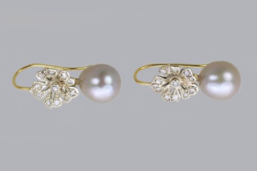 EDWARDIAN PEARL SWISS CUT DIAMOND DROP 18CT GOLD ANTIQUE DANGLE EARRINGS CIRCA 1910 - ADDITIONAL PHOTO 3