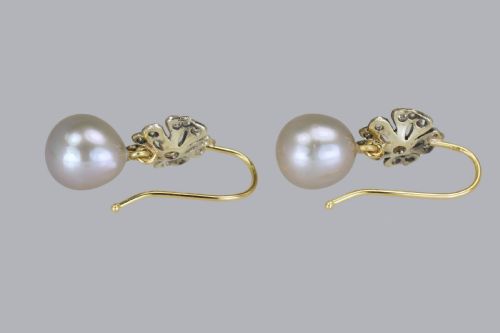 EDWARDIAN PEARL SWISS CUT DIAMOND DROP 18CT GOLD ANTIQUE DANGLE EARRINGS CIRCA 1910 - ADDITIONAL PHOTO 4