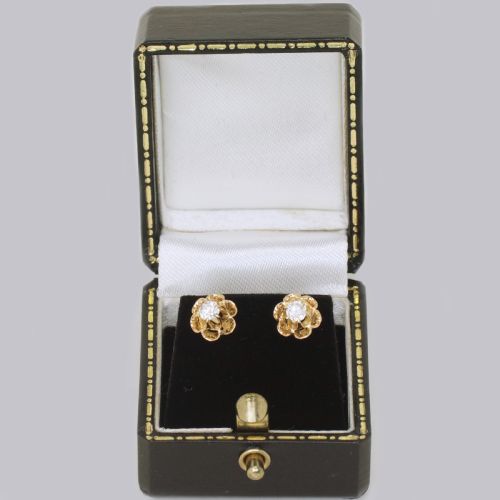 VICTORIAN 045 CT OLD MINE CUT DIAMOND 18CT GOLD FLORAL STUD ANTIQUE EARRINGS - ADDITIONAL PHOTO 4