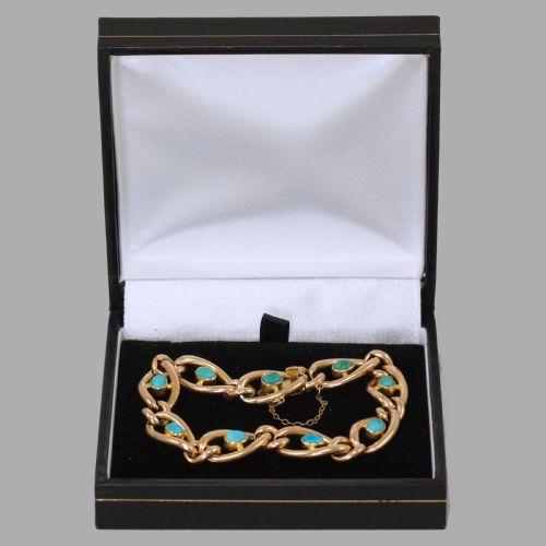 ANTIQUE VICTORIAN 15CT GOLD TURQUOISE CURB LINK BRACELET CIRCA 1880 - ADDITIONAL PHOTO 3
