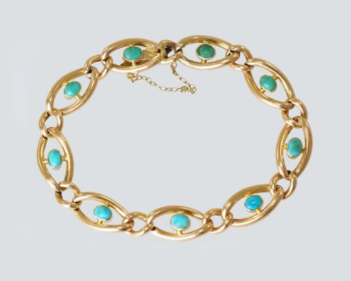 ANTIQUE VICTORIAN 15CT GOLD TURQUOISE CURB LINK BRACELET CIRCA 1880 - ADDITIONAL PHOTO 4