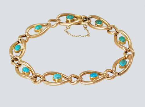 ANTIQUE VICTORIAN 15CT GOLD TURQUOISE CURB LINK BRACELET CIRCA 1880 - ADDITIONAL PHOTO 5