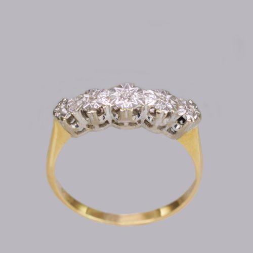 ART DECO SWISS CUT DIAMOND 18CT GOLD PLATINUM FIVE STONE VINTAGE 1920'S RING - ADDITIONAL PHOTO 1