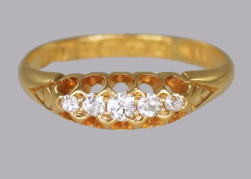victorian 18ct gold 030ct old cut diamond 5 stone antique ring birmingham 1892 - CATEGORY: ANTIQUE JEWELLERY - DATED VICTORIAN