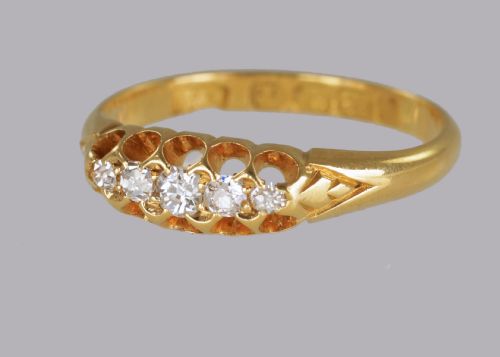VICTORIAN 18CT GOLD 030CT OLD CUT DIAMOND 5 STONE ANTIQUE RING BIRMINGHAM 1892 - ADDITIONAL PHOTO 2