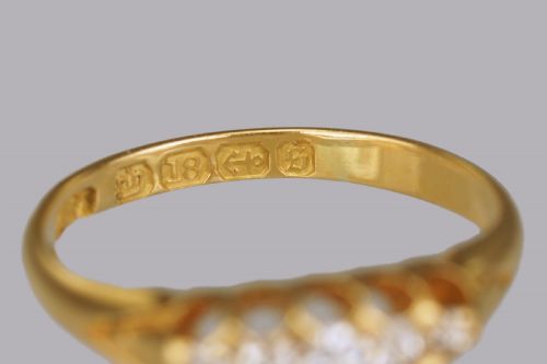 VICTORIAN 18CT GOLD 030CT OLD CUT DIAMOND 5 STONE ANTIQUE RING BIRMINGHAM 1892 - ADDITIONAL PHOTO 5