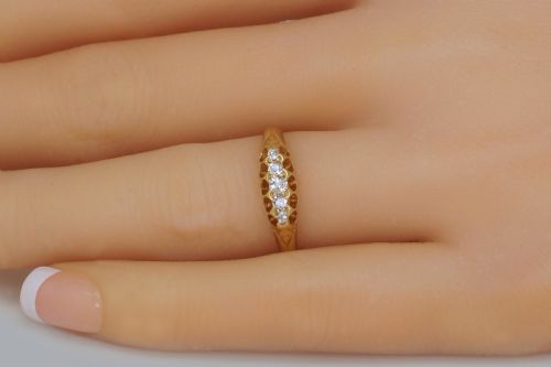 VICTORIAN 18CT GOLD 030CT OLD CUT DIAMOND 5 STONE ANTIQUE RING BIRMINGHAM 1892 - ADDITIONAL PHOTO 9