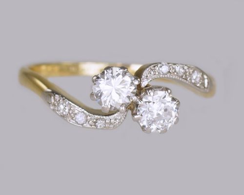 diamond 2 stone twist ring antique edwardian toi moi engagement ring circa1910 - CATEGORY: ANTIQUE JEWELLERY - DATED EDWARDIAN