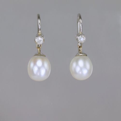vintage pearl swiss cut diamond drop 18ct gold art deco dangle earrings ca1930 - CATEGORY: ANTIQUE JEWELLERY - DATED 1930