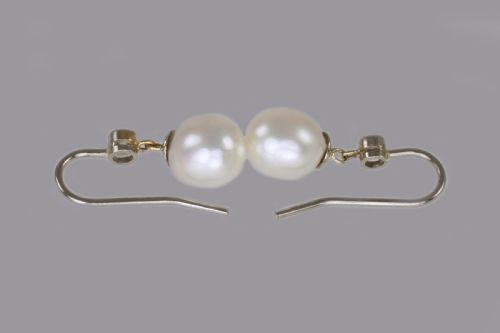 VINTAGE PEARL SWISS CUT DIAMOND DROP 18CT GOLD ART DECO DANGLE EARRINGS CA1930 - ADDITIONAL PHOTO 2