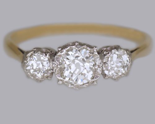 Antique 1.00ct Old European Cut Diamond 18ct Gold Vintage Edwardian Trilogy Ring