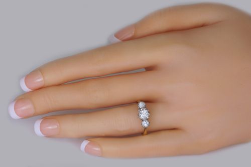 fig 1. Antique 1.00ct Old European Cut Diamond 18ct Gold Vintage Edwardian Trilogy Ring