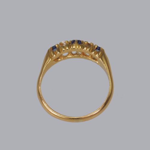 VICTORIA 18CT GOLD SAPPHIRE OLD MINE CUT DIAMOND ANTIQUE RING BIRMINGHAM 1892 - ADDITIONAL PHOTO 5