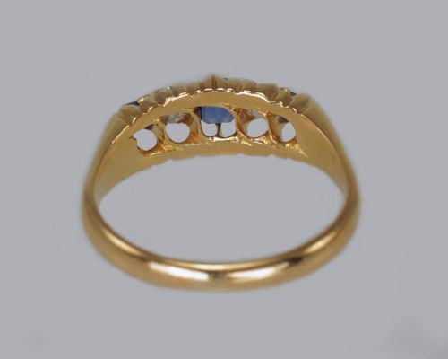 VICTORIA 18CT GOLD SAPPHIRE OLD MINE CUT DIAMOND ANTIQUE RING BIRMINGHAM 1892 - ADDITIONAL PHOTO 7