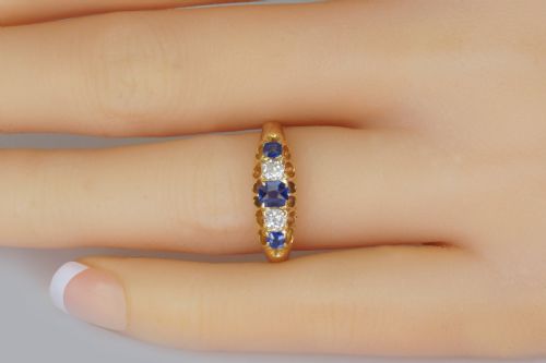 VICTORIA 18CT GOLD SAPPHIRE OLD MINE CUT DIAMOND ANTIQUE RING BIRMINGHAM 1892 - ADDITIONAL PHOTO 10