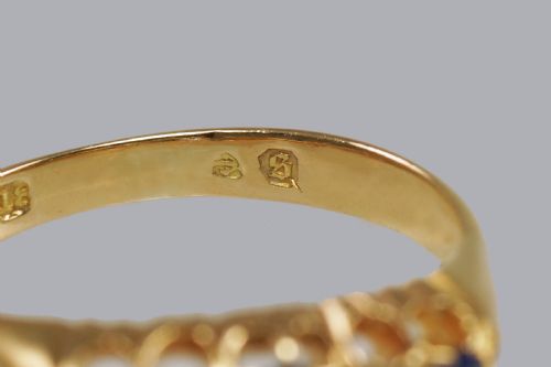 VICTORIA 18CT GOLD SAPPHIRE OLD MINE CUT DIAMOND ANTIQUE RING BIRMINGHAM 1892 - ADDITIONAL PHOTO 11