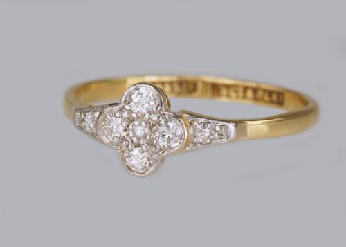 ART DECO 18CT GOLD DIAMOND VINTAGE CLUSTER RING ANTIQUE1920'S ENGLISH DAISY RING - ADDITIONAL PHOTO 2