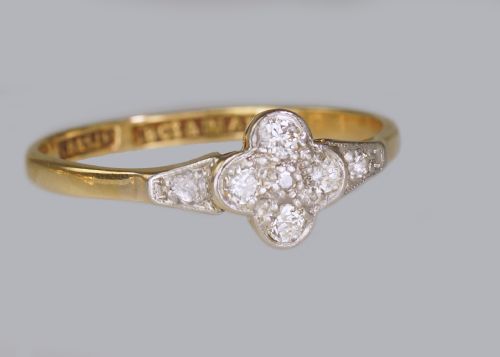ART DECO 18CT GOLD DIAMOND VINTAGE CLUSTER RING ANTIQUE1920'S ENGLISH DAISY RING - ADDITIONAL PHOTO 3