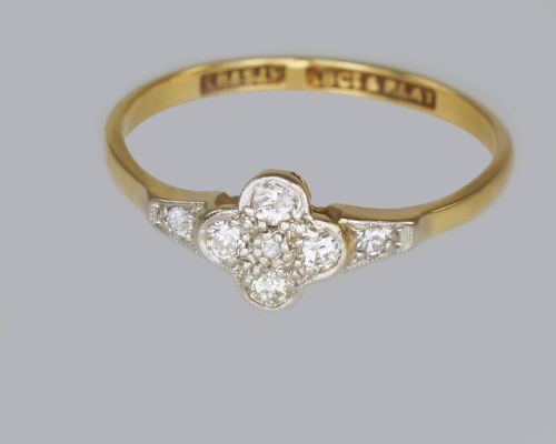 ART DECO 18CT GOLD DIAMOND VINTAGE CLUSTER RING ANTIQUE1920'S ENGLISH DAISY RING - ADDITIONAL PHOTO 4