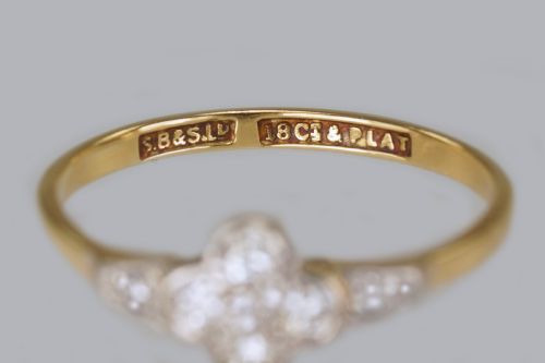ART DECO 18CT GOLD DIAMOND VINTAGE CLUSTER RING ANTIQUE1920'S ENGLISH DAISY RING - ADDITIONAL PHOTO 5