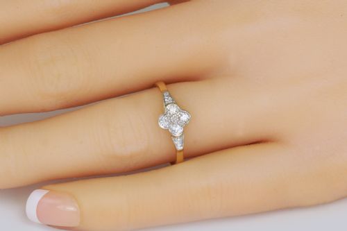 ART DECO 18CT GOLD DIAMOND VINTAGE CLUSTER RING ANTIQUE1920'S ENGLISH DAISY RING - ADDITIONAL PHOTO 10