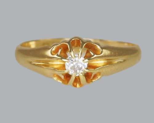 antique solitaire 18ct gold old cut diamond vintage ring size t hallmarked 1914 - CATEGORY: ANTIQUE JEWELLERY - DATED EDWARDIAN