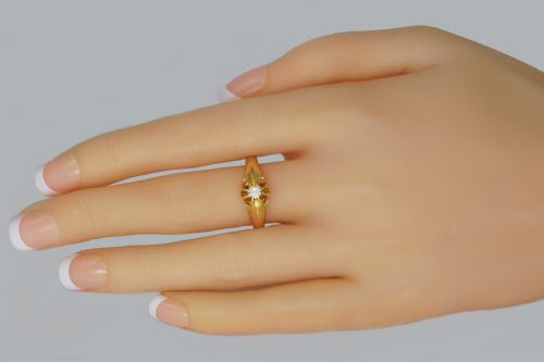 ANTIQUE SOLITAIRE 18CT GOLD OLD CUT DIAMOND VINTAGE RING SIZE T HALLMARKED 1914 - ADDITIONAL PHOTO 1