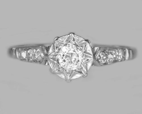 antique 05ct old european cut diamond solitaire platinum edwardian ring ca1910 - CATEGORY: ANTIQUE JEWELLERY - DATED EDWARDIAN