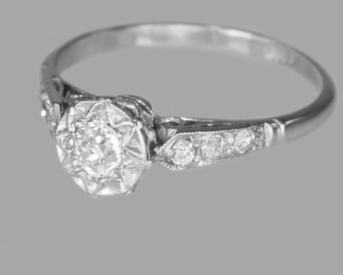 ANTIQUE 05CT OLD EUROPEAN CUT DIAMOND SOLITAIRE PLATINUM EDWARDIAN RING CA1910 - ADDITIONAL PHOTO 4