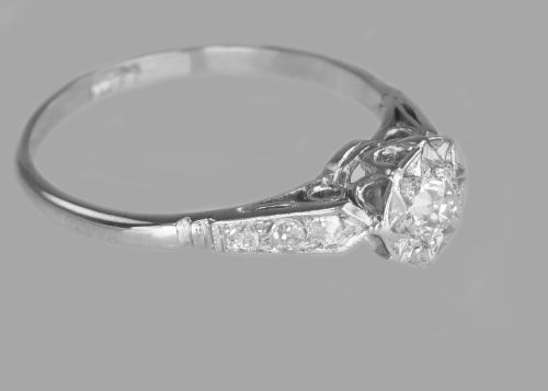 ANTIQUE 05CT OLD EUROPEAN CUT DIAMOND SOLITAIRE PLATINUM EDWARDIAN RING CA1910 - ADDITIONAL PHOTO 5