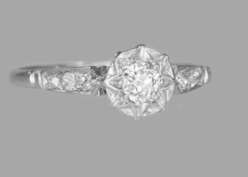 ANTIQUE 05CT OLD EUROPEAN CUT DIAMOND SOLITAIRE PLATINUM EDWARDIAN RING CA1910 - ADDITIONAL PHOTO 6