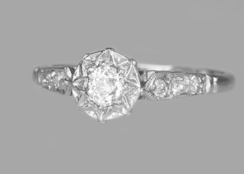 ANTIQUE 05CT OLD EUROPEAN CUT DIAMOND SOLITAIRE PLATINUM EDWARDIAN RING CA1910 - ADDITIONAL PHOTO 8