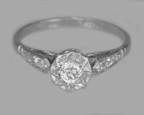 ANTIQUE 05CT OLD EUROPEAN CUT DIAMOND SOLITAIRE PLATINUM EDWARDIAN RING CA1910 - ADDITIONAL PHOTO 10