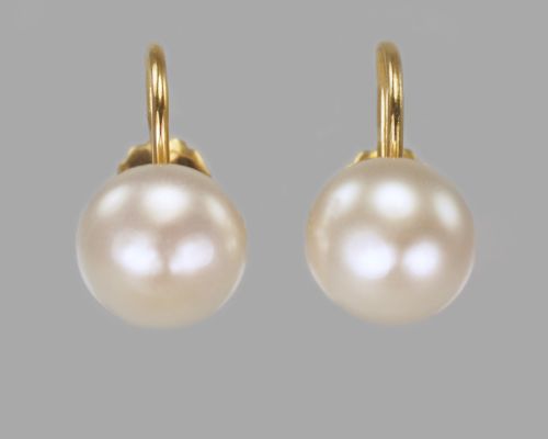 fig 2. Vintage 18ct Gold Pearl Earrings With Tiffany & Co.Antique Leather Box circa 1950