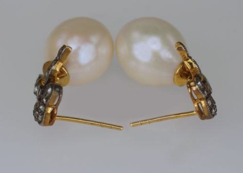 ANTIQUE PEARL OLD CUT DIAMOND DANGLE DROP GOLD SILVER VICTORIAN BOW EARRINGS - ADDITIONAL PHOTO 2