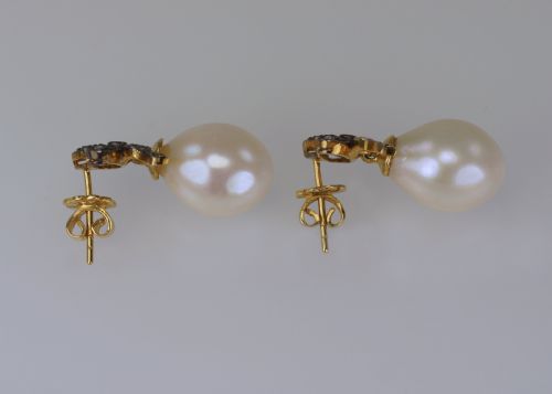 ANTIQUE PEARL OLD CUT DIAMOND DANGLE DROP GOLD SILVER VICTORIAN BOW EARRINGS - ADDITIONAL PHOTO 3