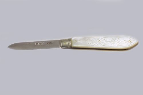 ANTIQUE FRUIT KNIFE SILVER BLADE ORNATE MOTHER OF PEARL HANDLE WILLIAM NEEDHAM VICTORIAN FOLDING PEN KNIFE - ADDITIONAL PHOTO 3