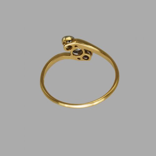 ANTIQUE 18CT GOLD OLD CUT DIAMOND TRILOGY RING VINTAGE ART DECO 1920S TWIST RING - ADDITIONAL PHOTO 8