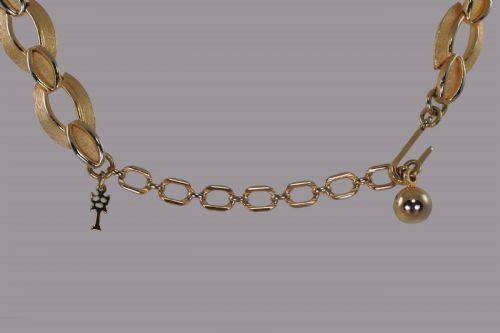 VINTAGE TRIFARI LINK CHAIN NECKLACE BRACELET SET 1960'S SIGNED CROWN T CHARM - ADDITIONAL PHOTO 8