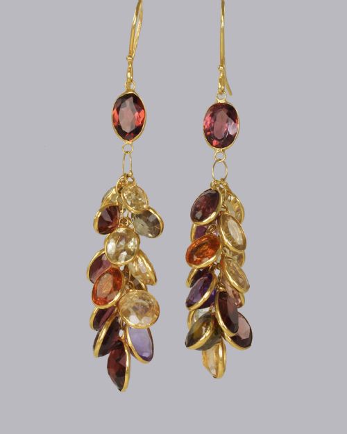 VINTAGE MULTI GEM CHANDELIER EARRINGS 18CT GOLD 1960'S TUTTI FRUITY 2 DANGLE - ADDITIONAL PHOTO 1