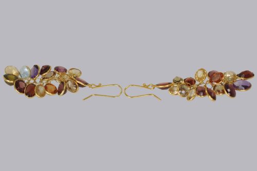 VINTAGE MULTI GEM CHANDELIER EARRINGS 18CT GOLD 1960'S TUTTI FRUITY 2 DANGLE - ADDITIONAL PHOTO 4