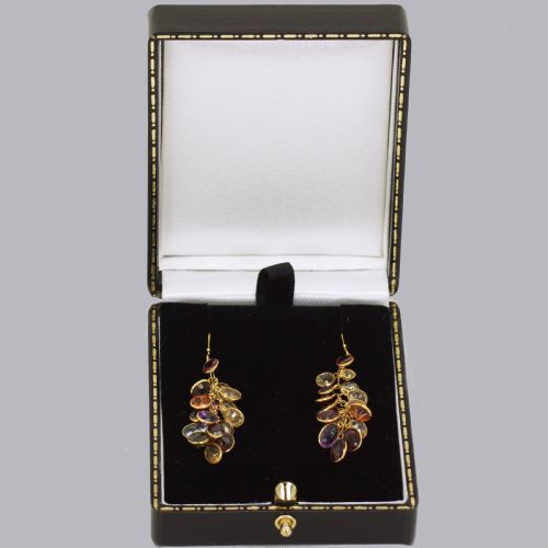 VINTAGE MULTI GEM CHANDELIER EARRINGS 18CT GOLD 1960'S TUTTI FRUITY 2 DANGLE - ADDITIONAL PHOTO 5
