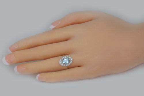 ART DECO AQUAMARINE DIAMOND PLATINUM RING AUTHENTIC 1920'S ANTIQUE DRESS RING - ADDITIONAL PHOTO 1
