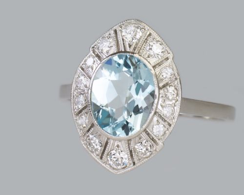 ART DECO AQUAMARINE DIAMOND PLATINUM RING AUTHENTIC 1920'S ANTIQUE DRESS RING - ADDITIONAL PHOTO 2