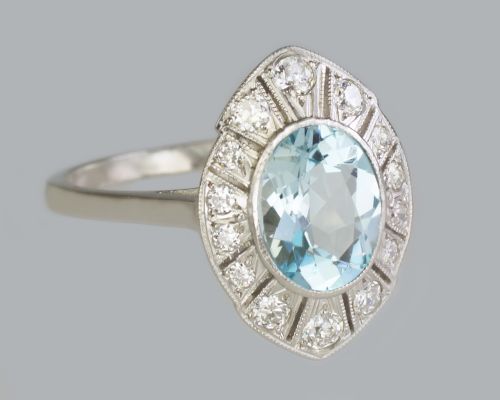 ART DECO AQUAMARINE DIAMOND PLATINUM RING AUTHENTIC 1920'S ANTIQUE DRESS RING - ADDITIONAL PHOTO 3